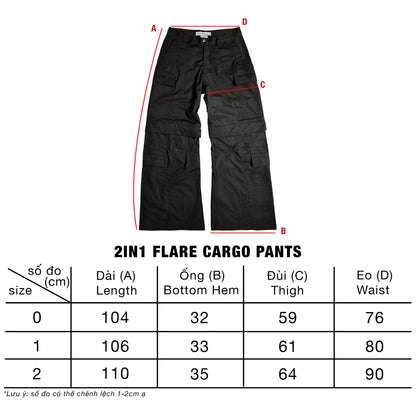 2IN1 Flare Cargo Pants - Faded Black