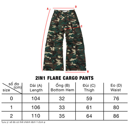 2IN1 Flared Cargo Pants - Camo