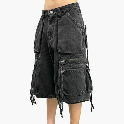 Denim Cargo Shorts - Faded Black