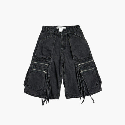 Denim Cargo Shorts - Faded Black