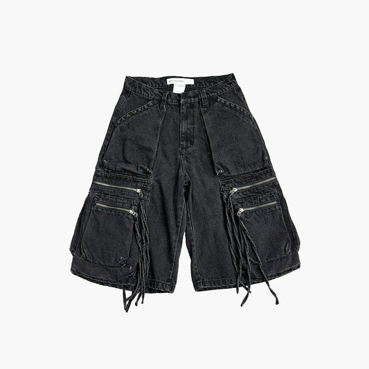 Denim Cargo Shorts - Faded Black