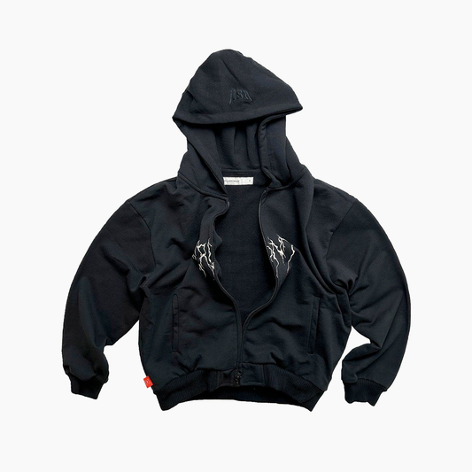 Upside Down Zip Hoodie - Black