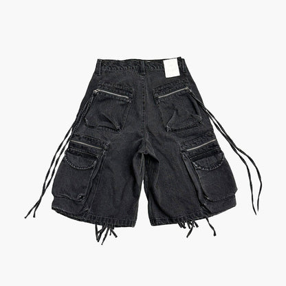 Denim Cargo Shorts - Faded Black