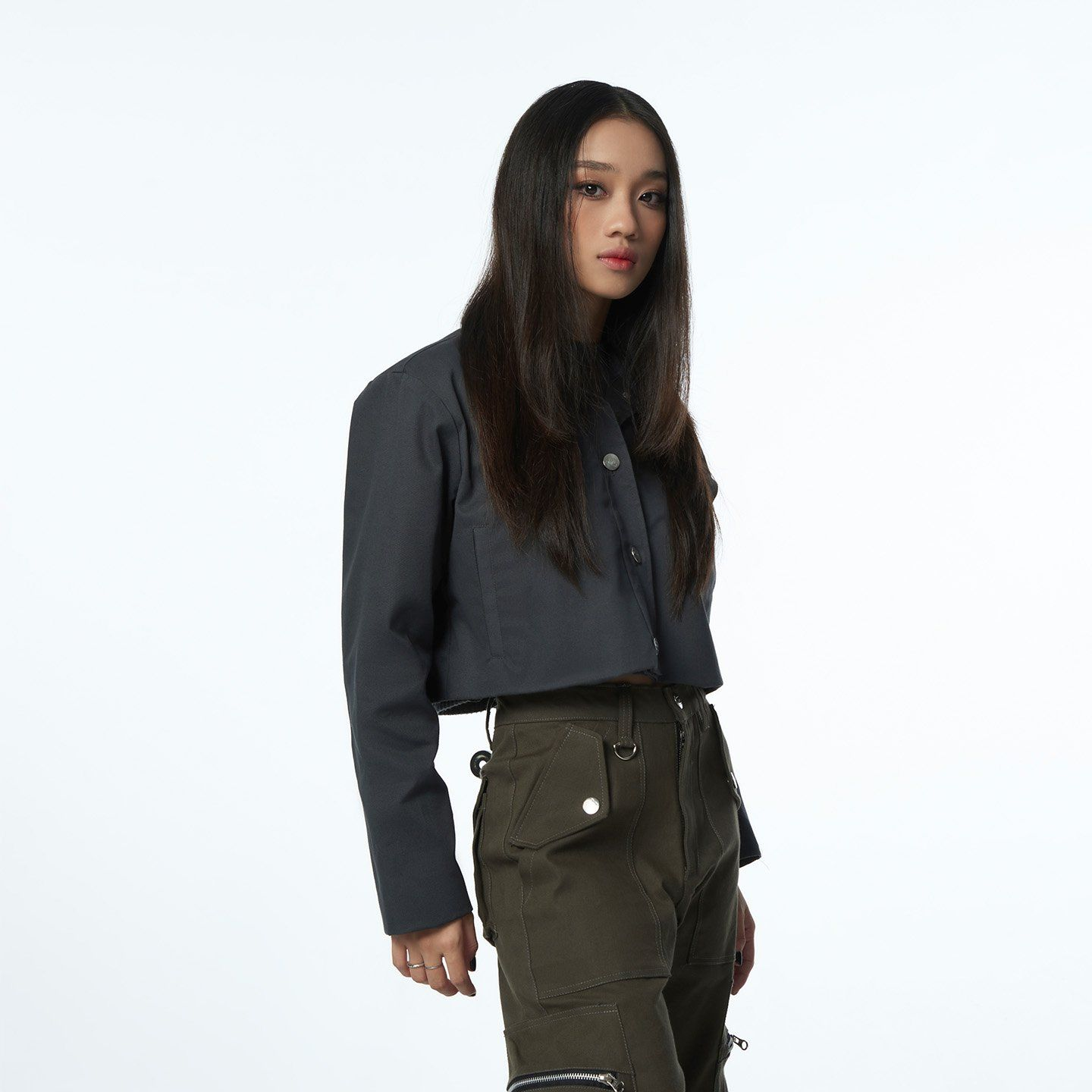 Khaki Crop Jacket - Charcoal