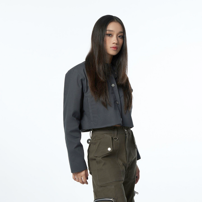 Khaki Crop Jacket - Charcoal