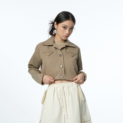 Khaki Crop Jacket - Khaki