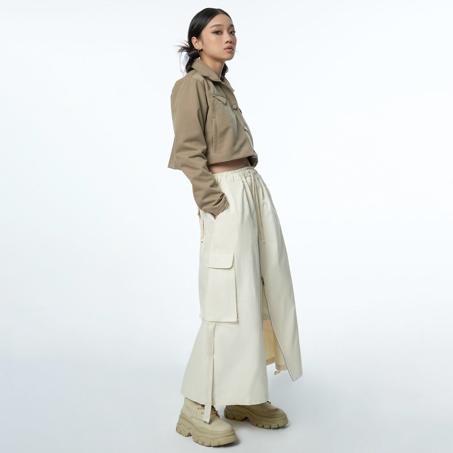 Khaki Crop Jacket - Khaki