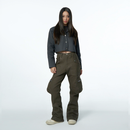 Flare Pockets Pants - Olive