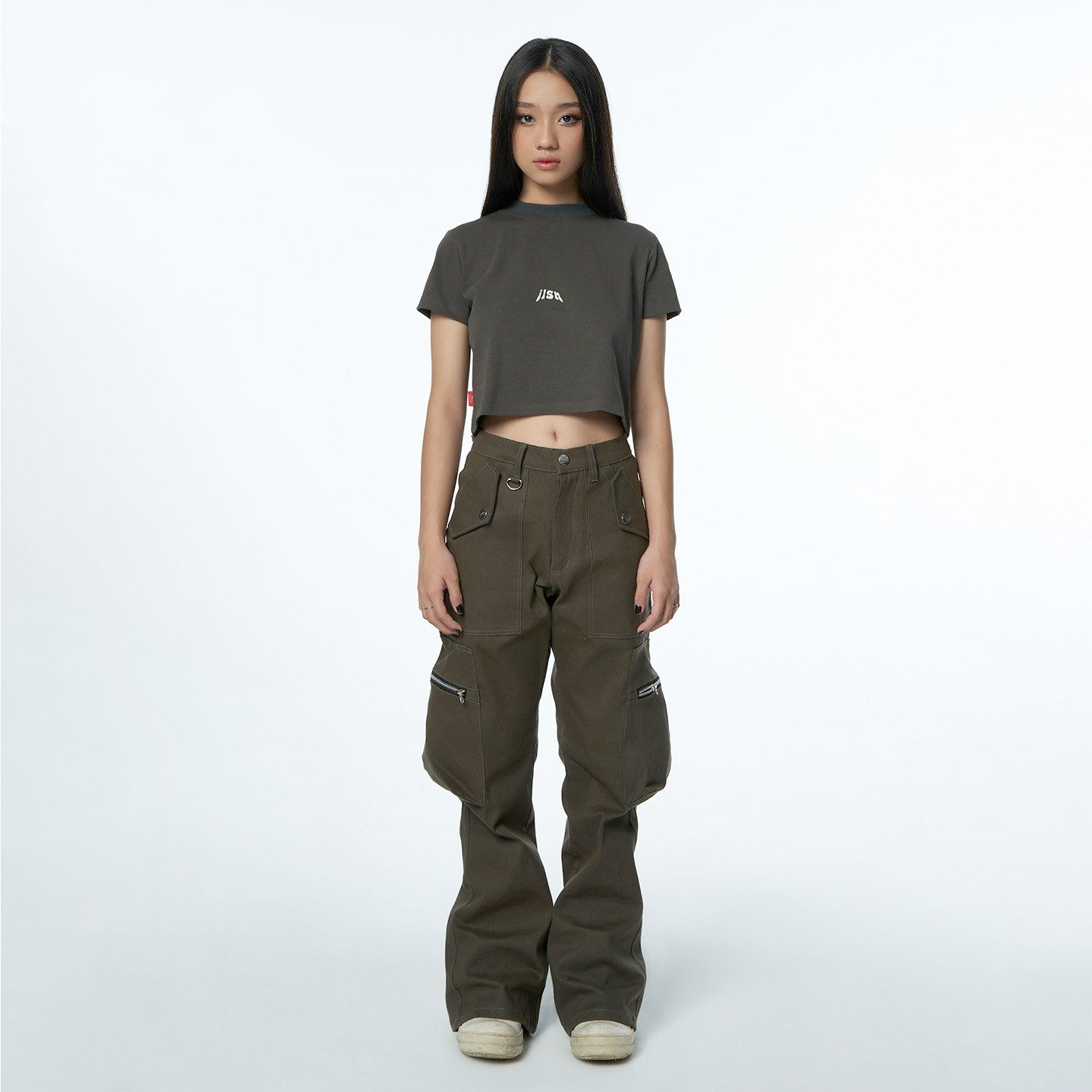 Flare Pockets Pants - Olive