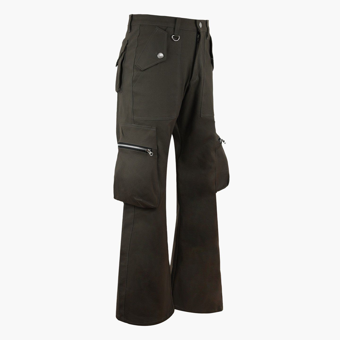 Flare Pockets Pants - Olive