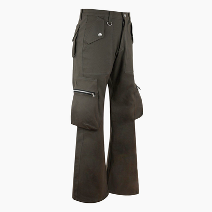 Flare Pockets Pants - Olive